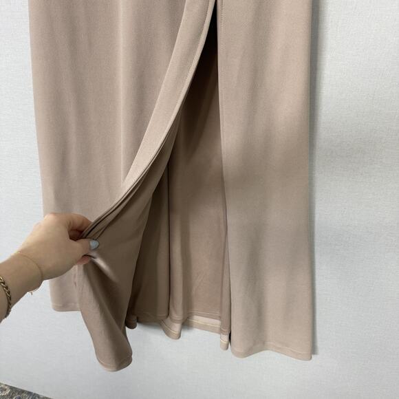 Birdy Grey Alex Crepe Maxi Dress Womens XS Taupe Formal Gown Bridesmaid Bow Tie - Picture 5 of 15